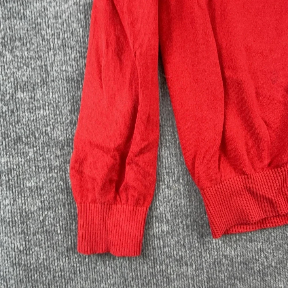 Tommy Hilfiger Sweater Mens Large Red V Neck Flag Logo Cotton Knit Pullover